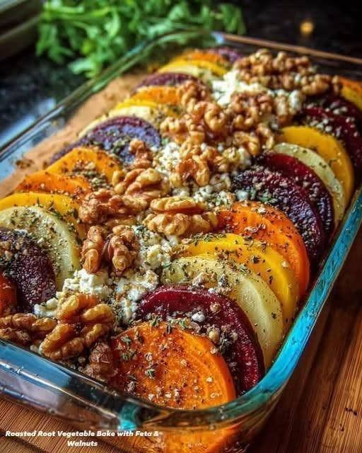 Roasted Root Vegetable Bake with Feta & Walnuts