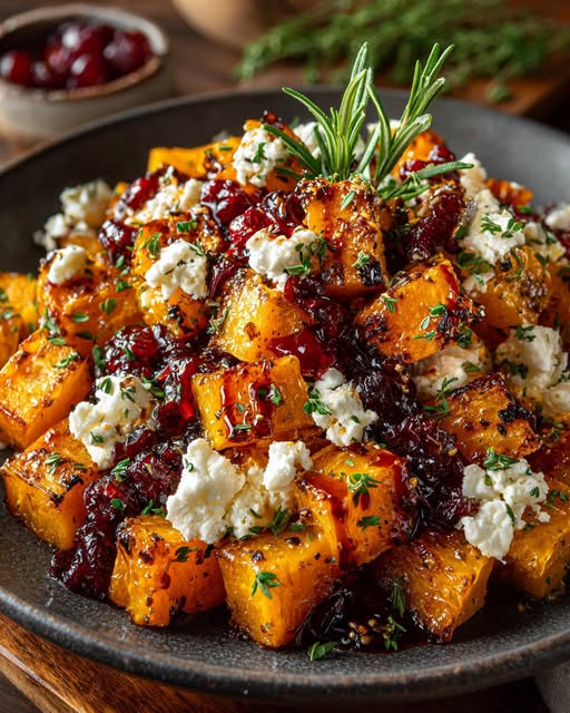 Roasted Butternut Squash with Cranberries & Goat Cheese