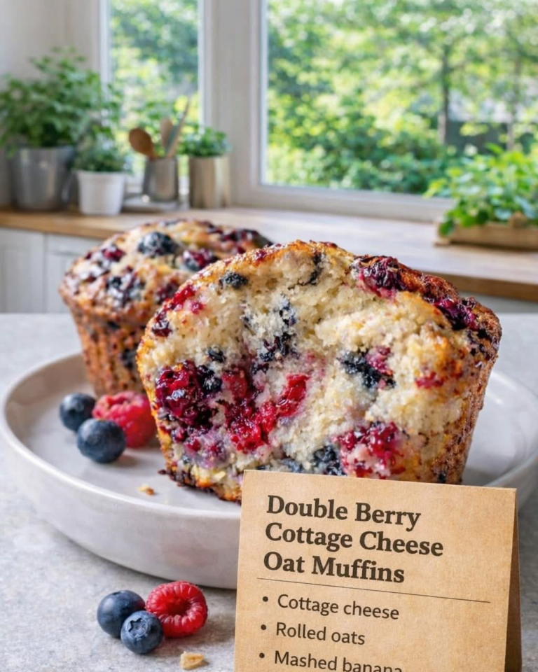 Double Berry Cottage Cheese Oat Muffins