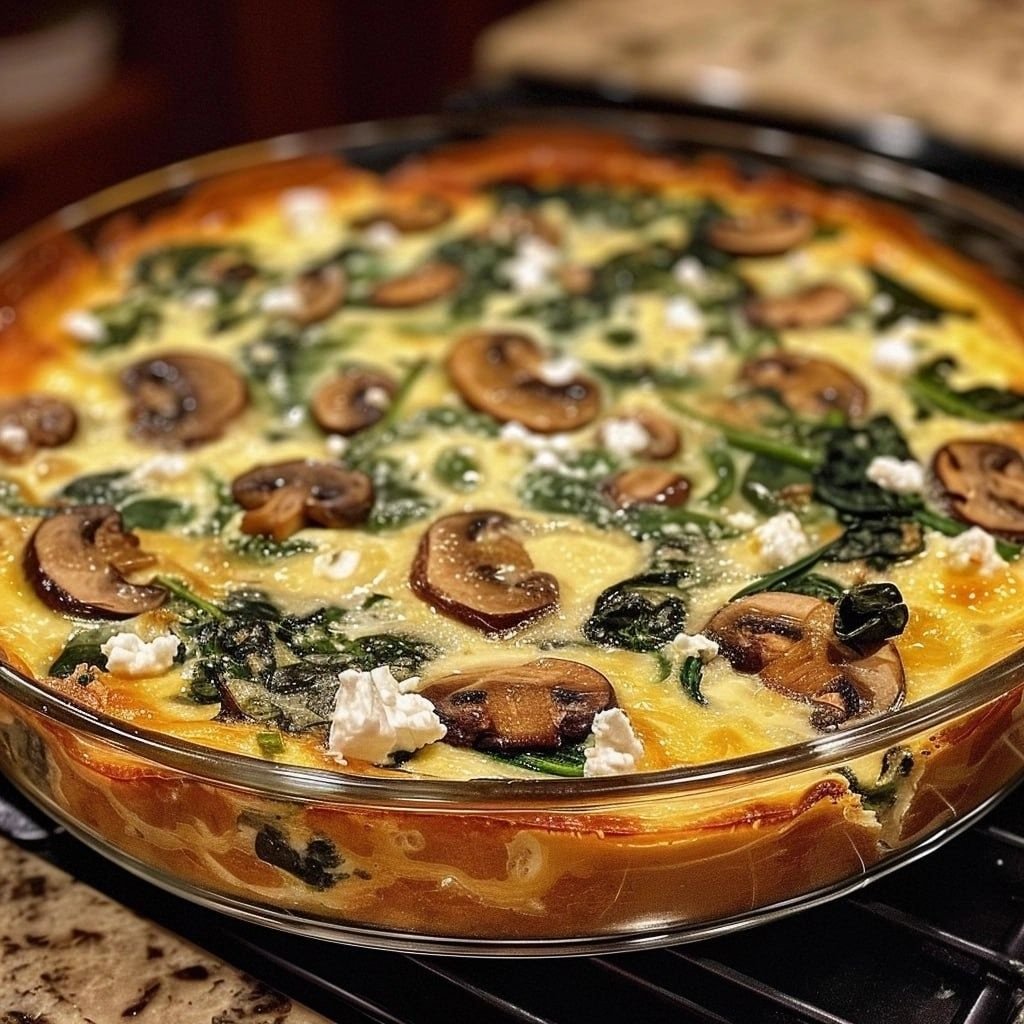 Spinach, Mushroom & Feta Crustless Quiche