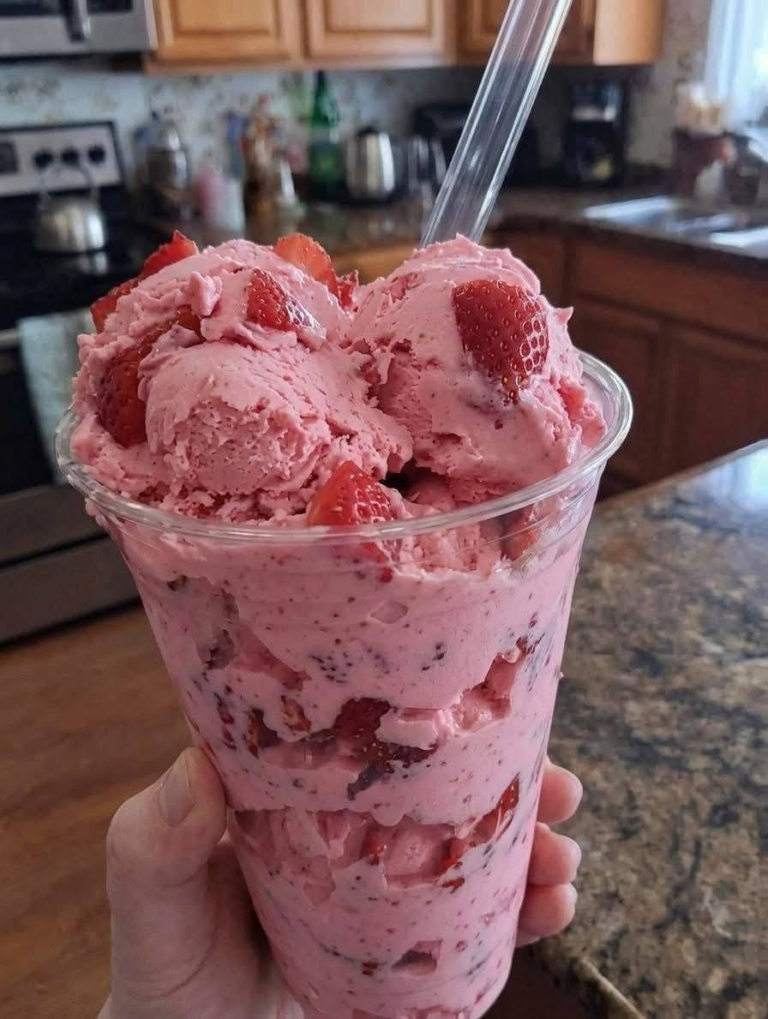 Homemade Strawberry Ice Cream with Fresh Strawberry Chunks