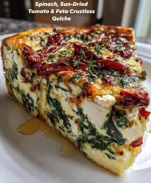 Spinach, Sun-Dried Tomato & Feta Crustless Quiche