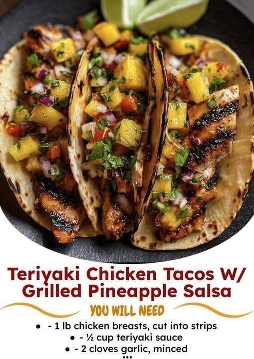 Teriyaki Chicken Tacos with Grilled Pineapple Salsa