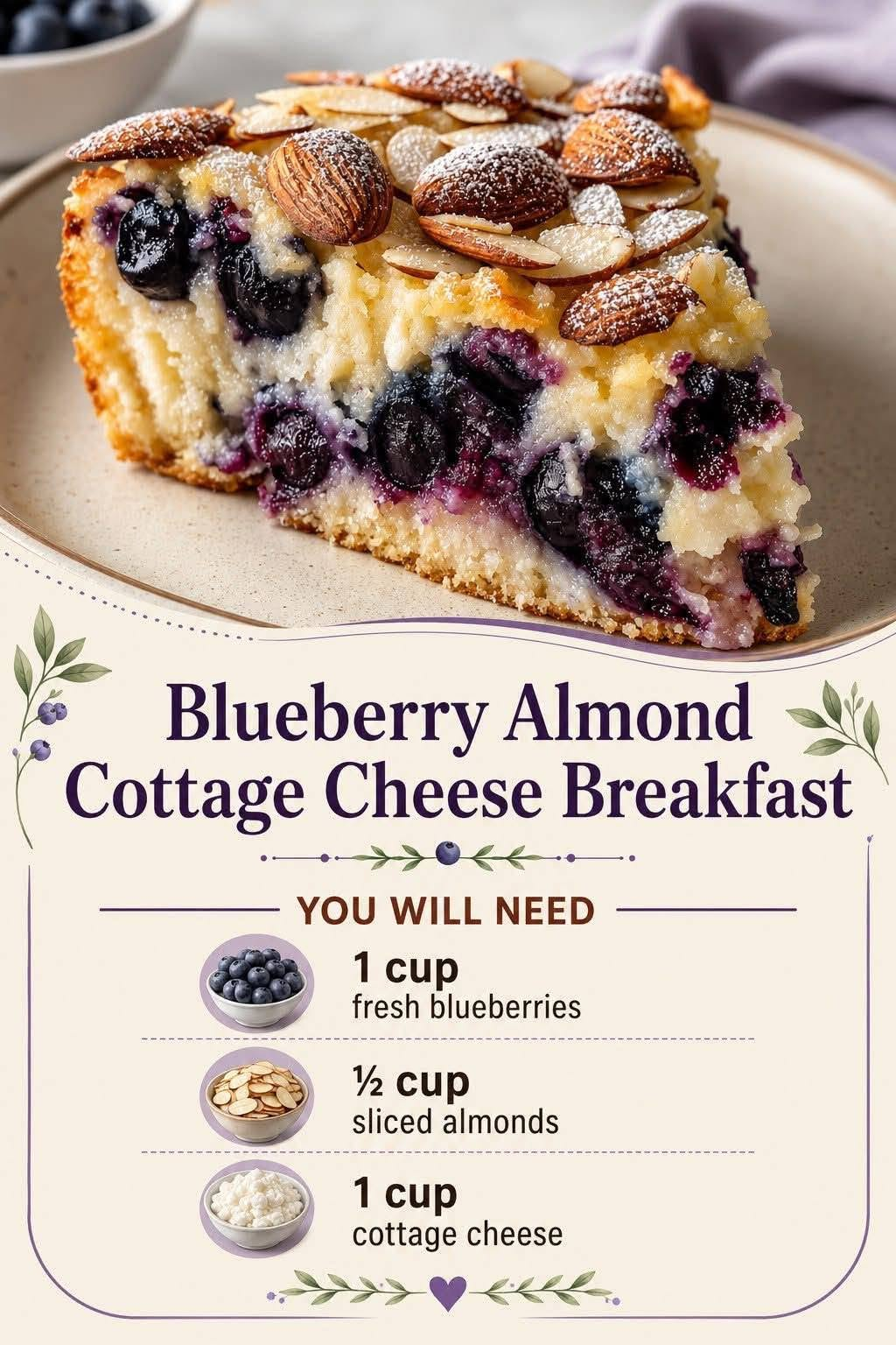 Blueberry Almond Cottage Cheese Breakfast Bake