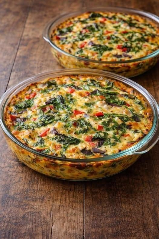 Spinach, Pepper & Feta Baked Egg Casserole