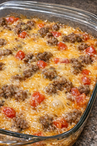 3-Ingredient Cheesy Beef & Tomato Bake