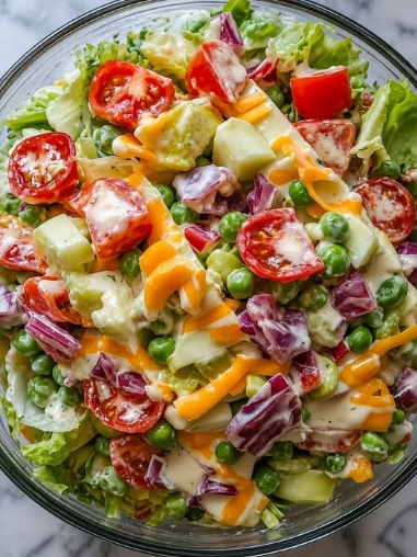 Creamy Garden Salad with Cheddar & Sweet Peas