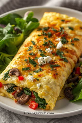 High-Protein Spinach, Mushroom & Feta Breakfast Omelet