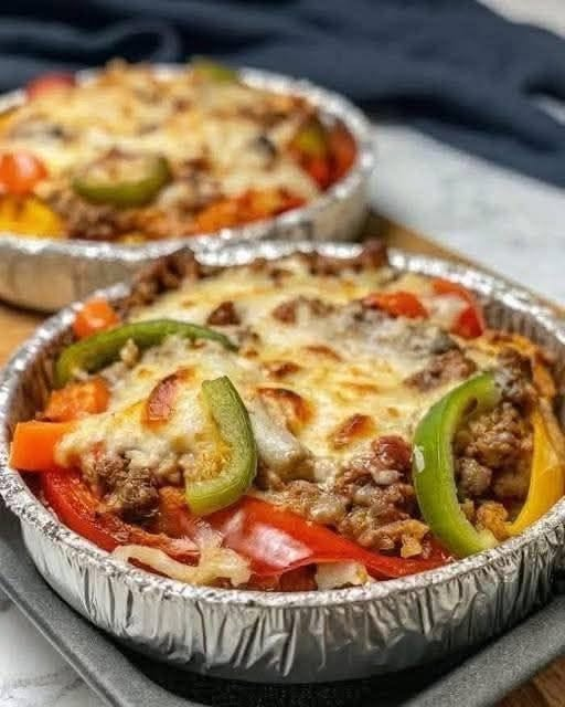 Cheesy Ground Beef & Pepper Foil-Pan Casserole
