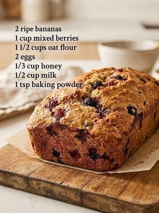 Mixed Berry Banana Oat Flour Bread