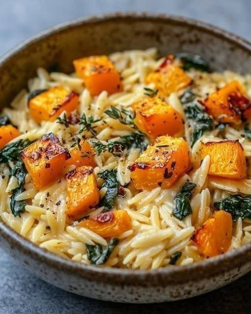 Creamy Orzo with Roasted Butternut Squash & Spinach