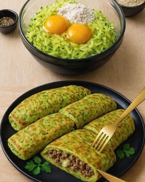 Zucchini Rolls Stuffed with Seasoned Ground Beef