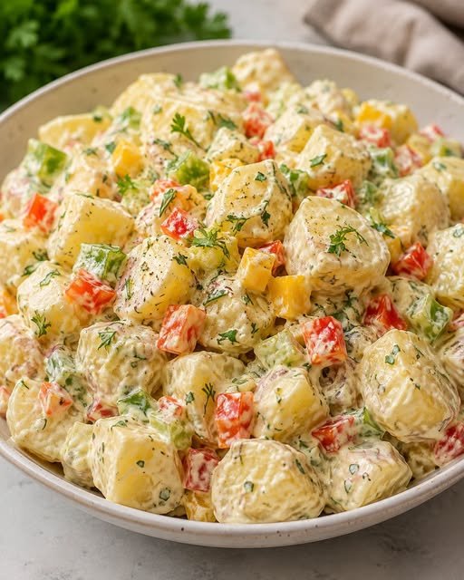 Classic Creamy Potato Salad with Herbs & Bell Peppers