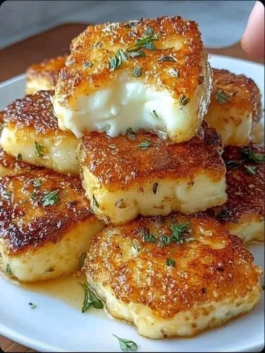 Crispy Golden Pan-Fried Halloumi Bites with Garlic, Herbs & Lemon