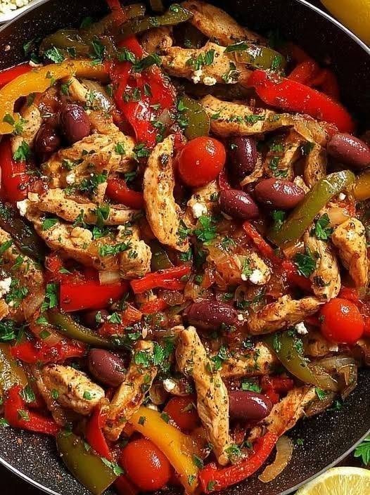 Garlic-Lemon Mediterranean Chicken Skillet with Garden Vegetables & Feta