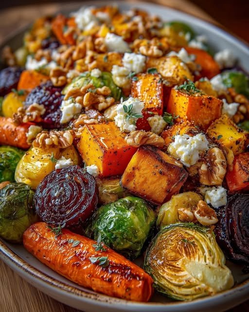 Roasted Harvest Vegetables with Feta, Walnuts & Honey Glaze