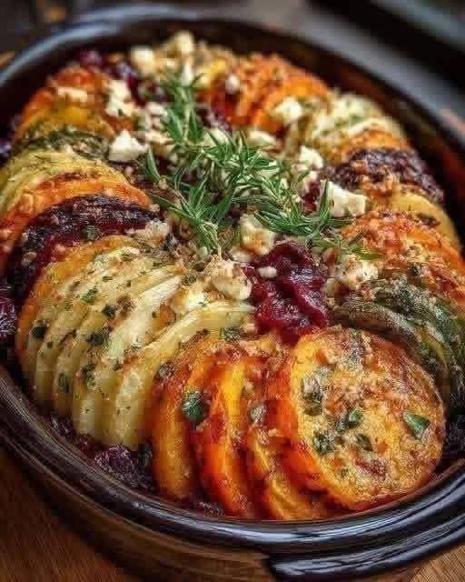 Roasted Hasselback Root Vegetable & Zucchini Bake