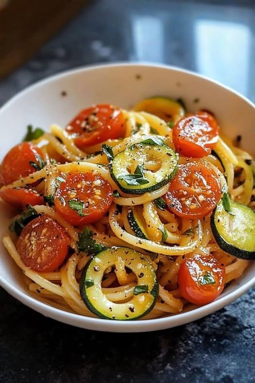 Garlic Zucchini Tomato Pasta