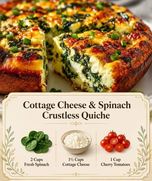 Cottage Cheese & Spinach Crustless Quiche