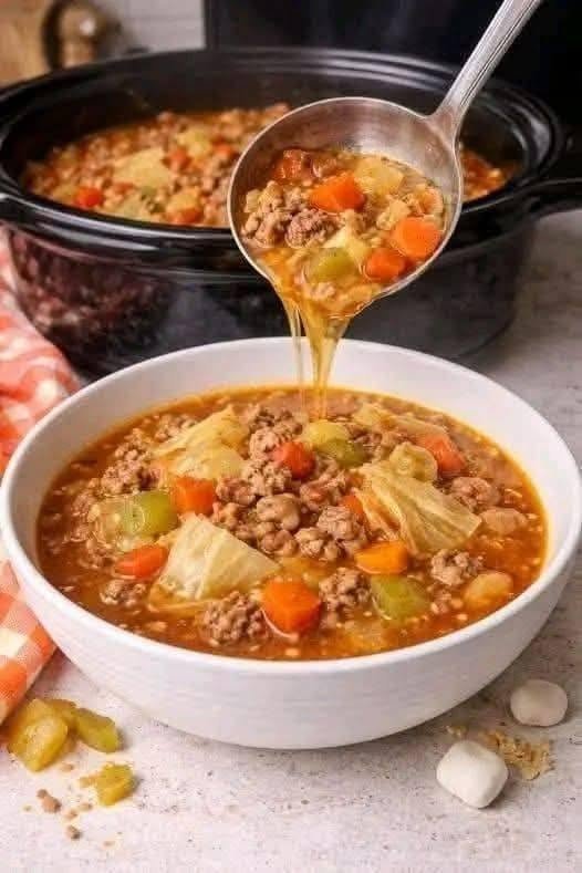 Slow-Cooker Hamburger, Cabbage & Vegetable Soup