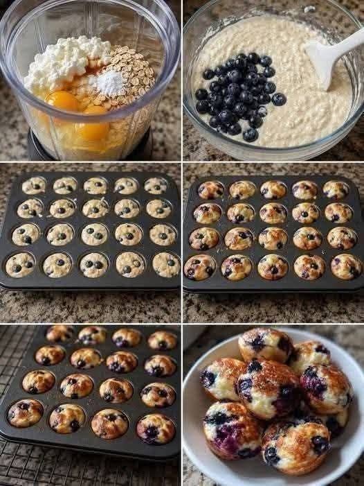 Blueberry Cottage Cheese Oat Mini Muffins