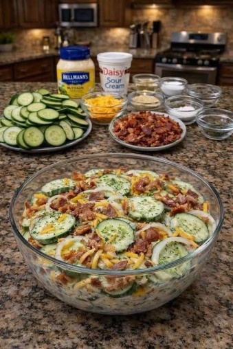 Creamy Cucumber Salad with Bacon & Cheddar
