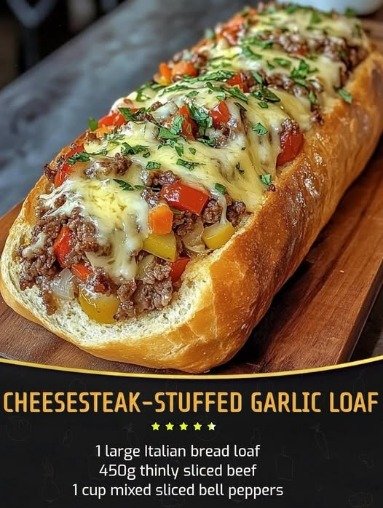 Cheesesteak-Stuffed Garlic Bread Loaf