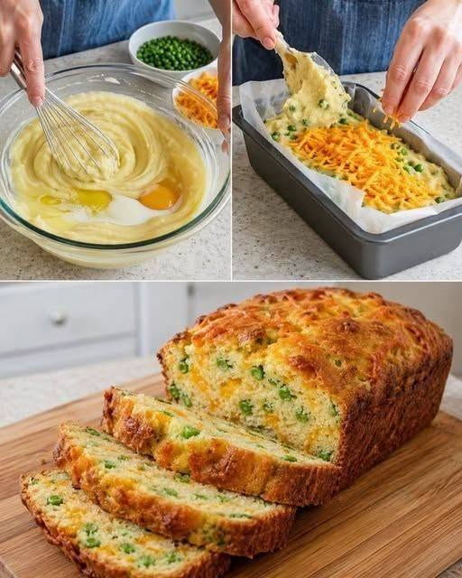 Cheesy Green Pea Bread Loaf