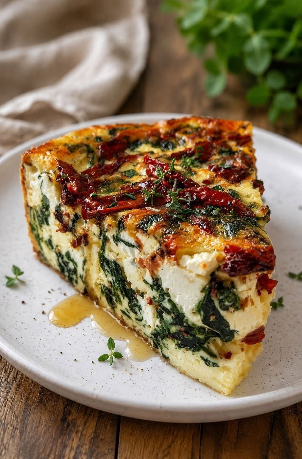 Spinach, Feta & Sun-Dried Tomato Crustless Quiche