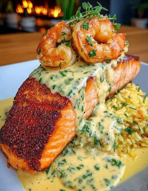 Creamy Garlic Butter Salmon & Shrimp