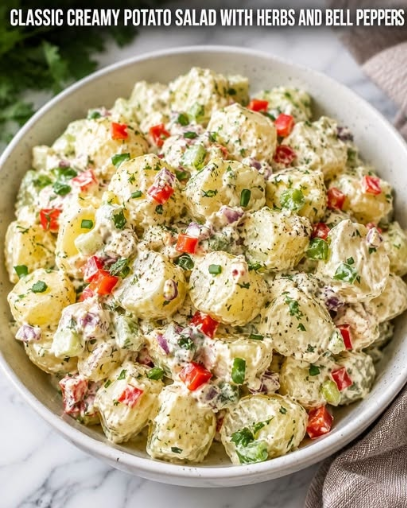Classic Creamy Potato Salad with Herbs & Bell Peppers