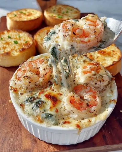 Creamy Garlic Shrimp Spinach Gratin