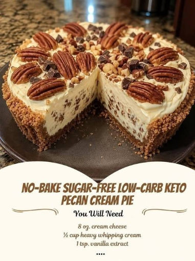No-Bake Sugar-Free Low-Carb Keto Pecan Cream Pie
