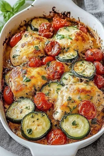 Baked Chicken Zucchini Tomato Melt