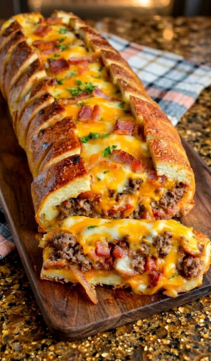 Cheesy Bacon Cheeseburger Stuffed Bread