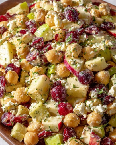 The Best Creamy Chickpea Cranberry Salad with Feta Dressing